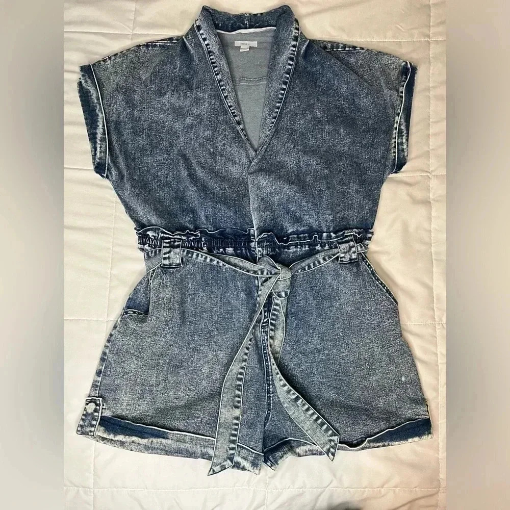 Forever 21 acid wash denim shorts jumpsuit romper sexy summer stretchy - Picture 4 of 5